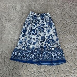 SHEIN Blue and White Floral A-Line Skirt